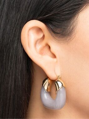 Gray Resin Hoop Earrings with 24K Gold Plated NWOT
